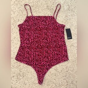 free press Hot Pink & Black Leopard Print Bodysuit